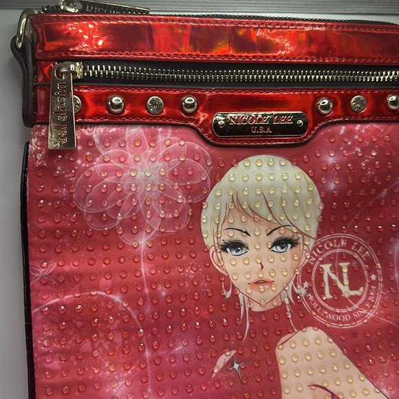 Nicole Lee pink red studded rhinestone fashion purse with missing strap - Picture 3 of 9
